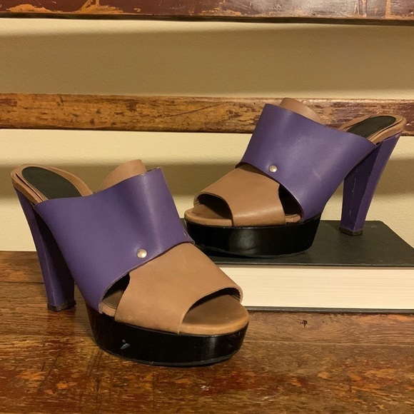 Marni Colorblock Sienna Tan Purple Platform Heels Mules - Picture 1 of 16